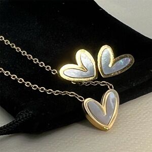 18K Gold Plated Mother Of Pearl Heart Necklace SET stainless steel jewelry